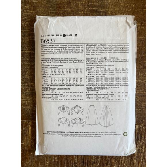 Butterick Sewing Pattern B6537 Gibson Girl Walking Suit Skirt Costume 6-14 UNCUT - Picture 2 of 3